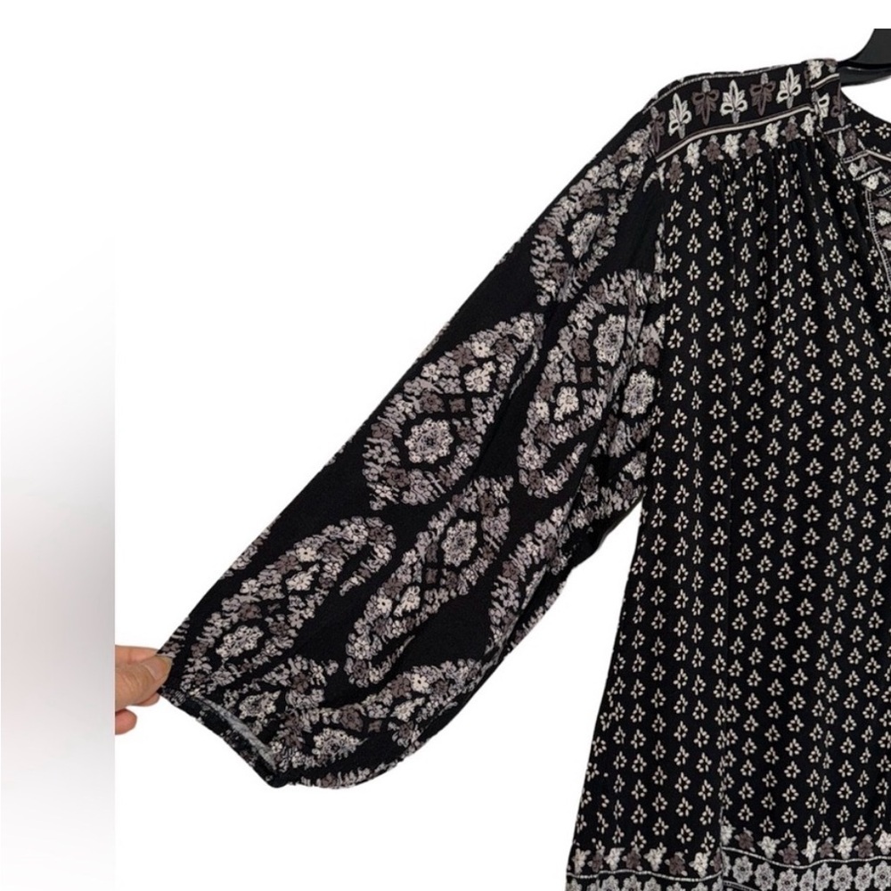 Knox Rose Black and Cream Boho Patterned Blouse Sz Large - Picture 5 of 8